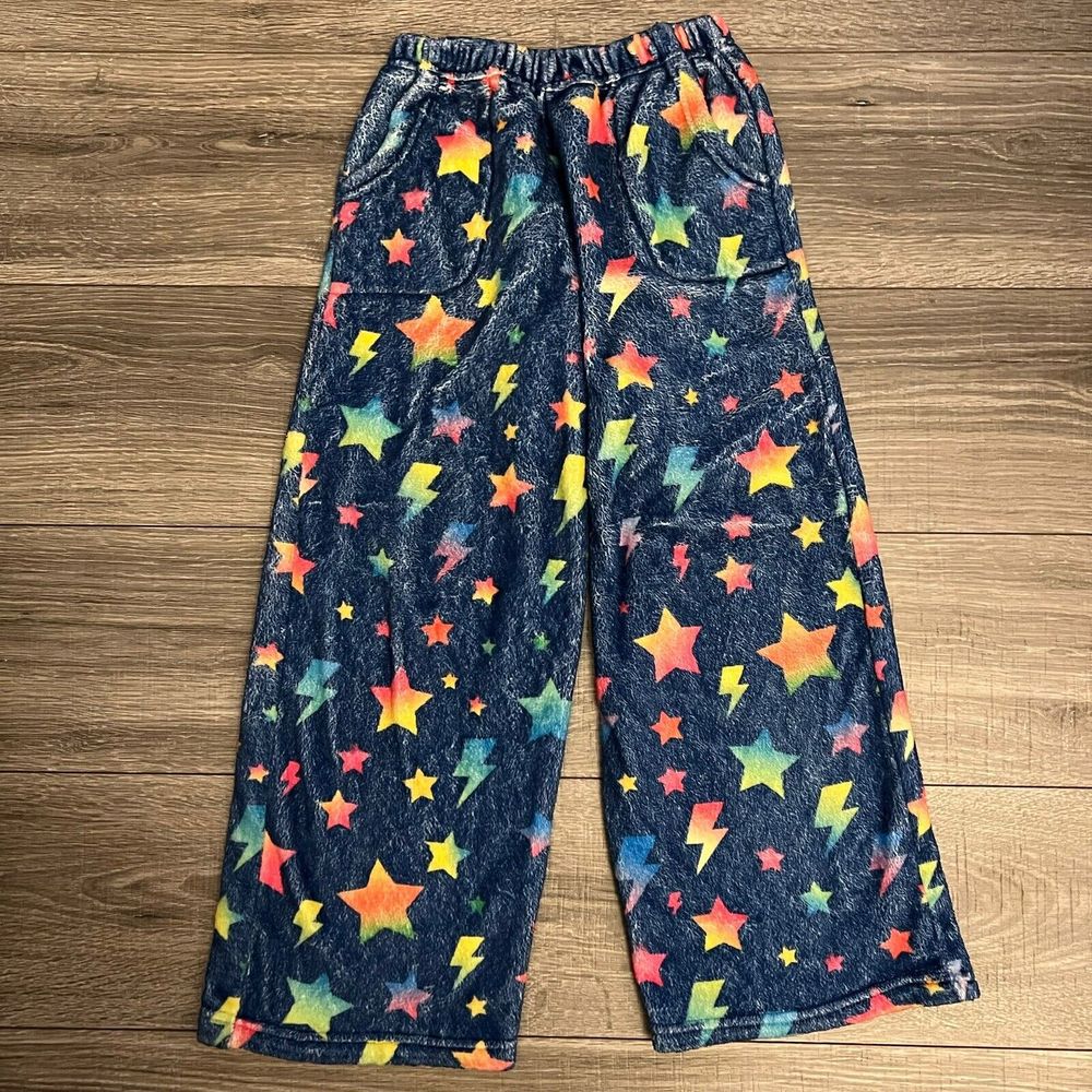 Iscream Girls Blue Fleece Pajama Pant size Small 6 8 Stars Lightening Pull-on